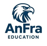 AnFra Education logo with navy blue eagle head above company name text
